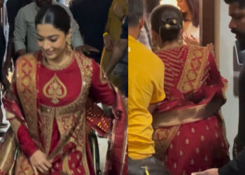 படவிழா மேடைக்கு நொண்டிக்கொண்டு சென்ற ராஷ்மிகா